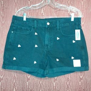 NWT OLD NAVY BOYFRIEND MID-RISE BLACK WITH WHITE FLOWERS WOMEN'S SIZE 12